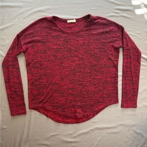 rag & bone Marled Long-Sleeve Crewneck Top in Burgundy